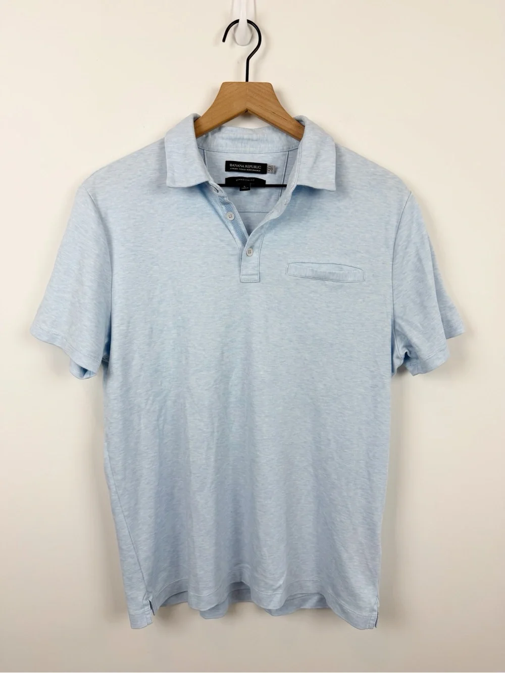 Banana Republic Men’s Luxury Touch Performance Chest Pocket Polo Shirt Blue